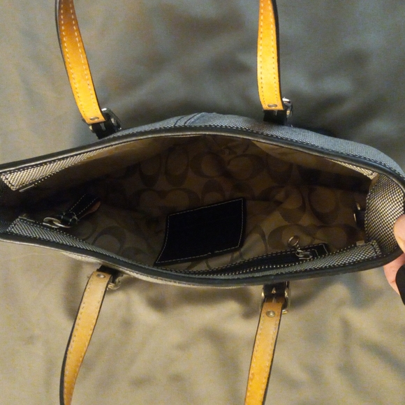 Black and White Coach Purse with Leather trim - Picture 5 of 6